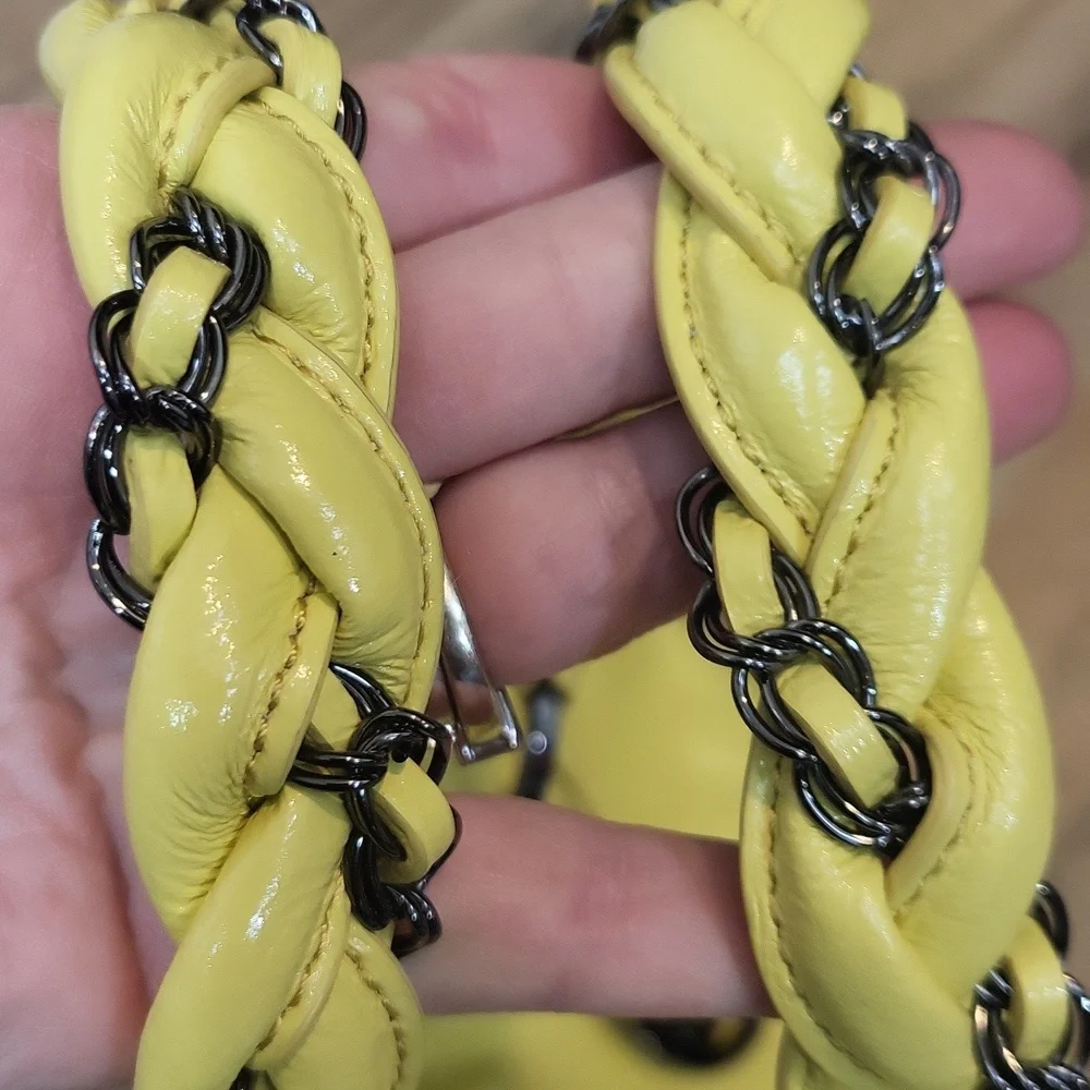 ELLIOTT LUCCA Yellow Cow Leather Braided Chain Strap Magnetic Closure Hobo Bag